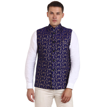 Veera Paridhaan Blue Banarasi Print Nehru Jacket