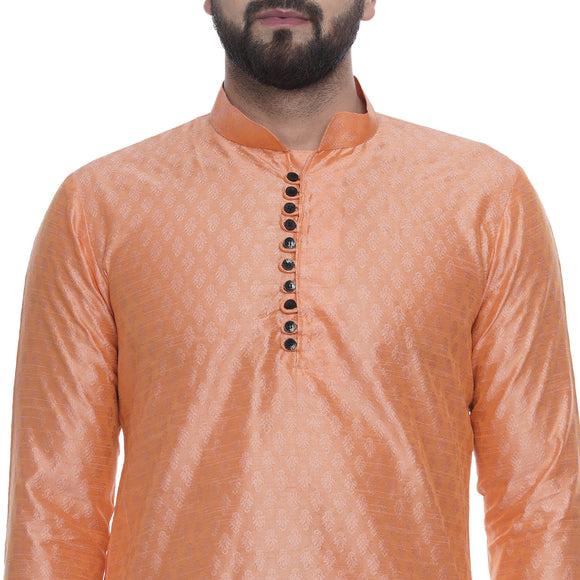 Veera Paridhaan Men's Ethnic Peach Jacquard Printed  Long  Straight Kurta