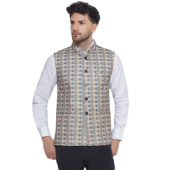 Veera Paridhaan Jacquard Printed Nehru Jacket for Men