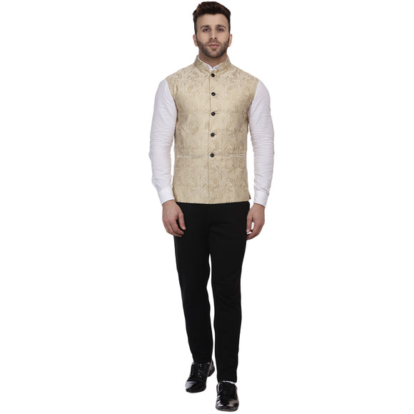 Veera Paridhaan Banarasi Jacquard Print Golden Nehru Jacket
