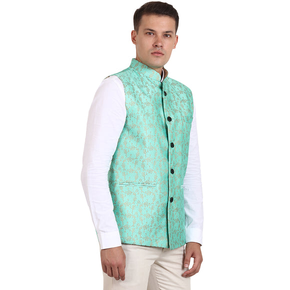 Veera Paridhaan Green Banarasi Print Nehru Jacket