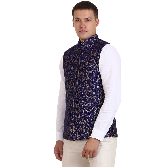 Veera Paridhaan Blue Banarasi Print Nehru Jacket