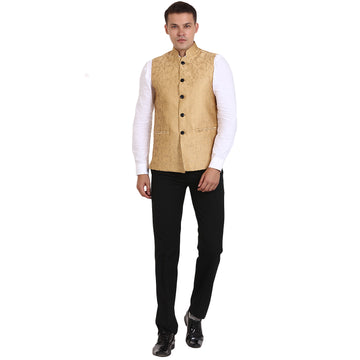 Veera Paridhaan Golden Banarasi Print Nehru Jacket - 0
