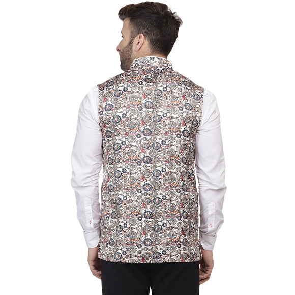 Veera Paridhaan Multi Print Pure cotton knitted Blue Nehru Jacket
