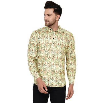 Veera Paridhaan Men's Cotton Printed Full Sleeve Short kurta