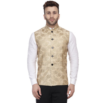 Veera Paridhaan Banarasi Jacquard Print Golden Nehru Jacket