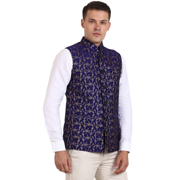 Veera Paridhaan Blue Banarasi Print Nehru Jacket