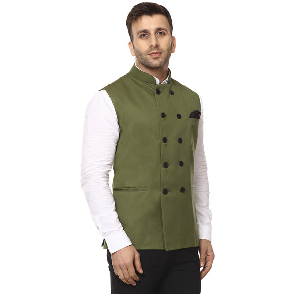 Veera Paridhaan Plain Chinese Collar Sleeveless Cotton jute Nehru Jacket