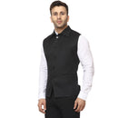 Veera Paridhaan Solid Black Cotton Poly Collared sleevless Nehru Jacket-2