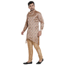 Veera Paridhaan Men's Ethnic  Beige Jacquard Multi print Side Button Long  Asymmetric  Kurta-5