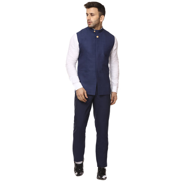 Veera Paridhaan Plain Chinese Collar Sleeveless Cotton Poly Nehru Jacket