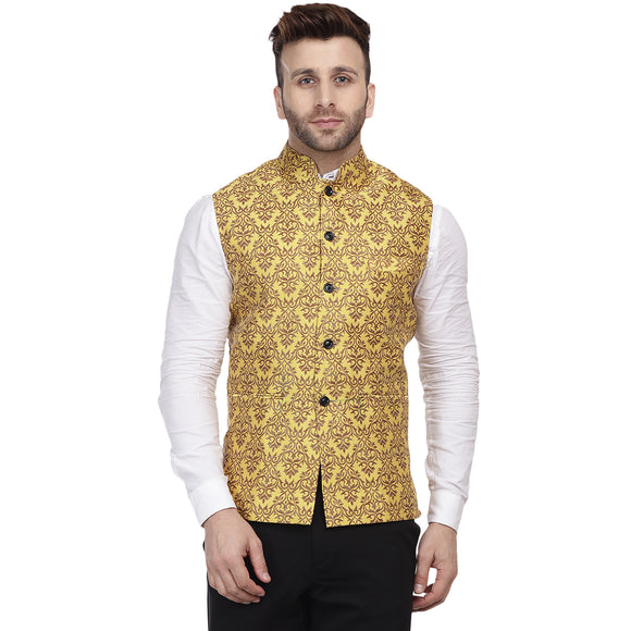 Veera Paridhaan Banarasi Jacquard Print Golden Nehru Jacket