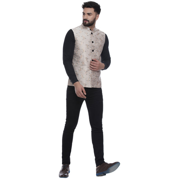 Veera Paridhaan Beige Banarasi Printed Nehru Jacket