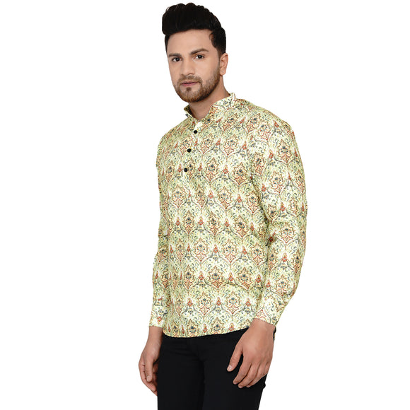 Veera Paridhaan Men's Cotton Printed Full Sleeve Short kurta