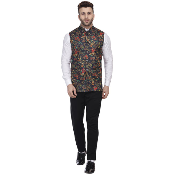 Veera Paridhaan Jute Multi Print Blue Nehru Jacket