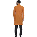 Veera Paridhaan Men's Ethnic  Yellow Rayon Side Button Long  Straight Kurta-5