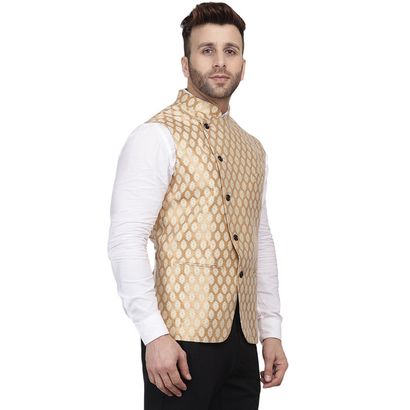 Veera Paridhaan Banarasi Jacquard Print Golden Nehru Jacket