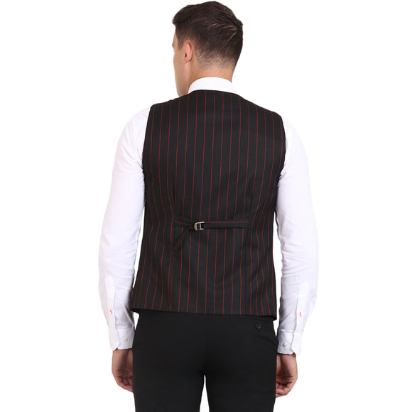 Veera Paridhaan Black Striped Cotton Poly Waistcoat