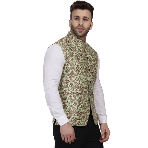 Veera Paridhaan Banarasi Jacquard Print Golden Nehru Jacket
