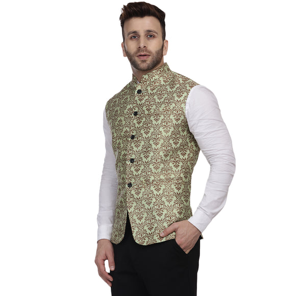 Veera Paridhaan Banarasi Jacquard Print Golden Nehru Jacket