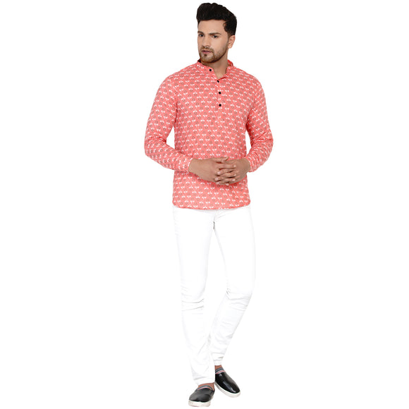 Veera Paridhaan Men's Cotton Sanganeri Printed Full Sleeve Short kurta