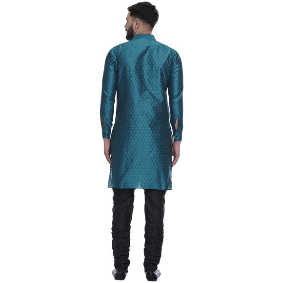 Veera Paridhaan Men's Ethnic Turquoise Jacquard Printed  Long  Straight Kurta