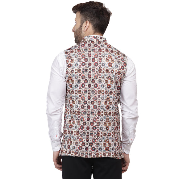 Veera Paridhaan Multi Print Pure cotton knitted Blue Nehru Jacket