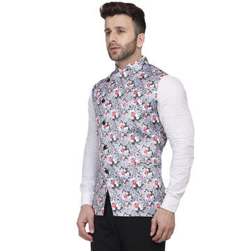 Veera Paridhaan Satin Print Grey Nehru Jacket - 0