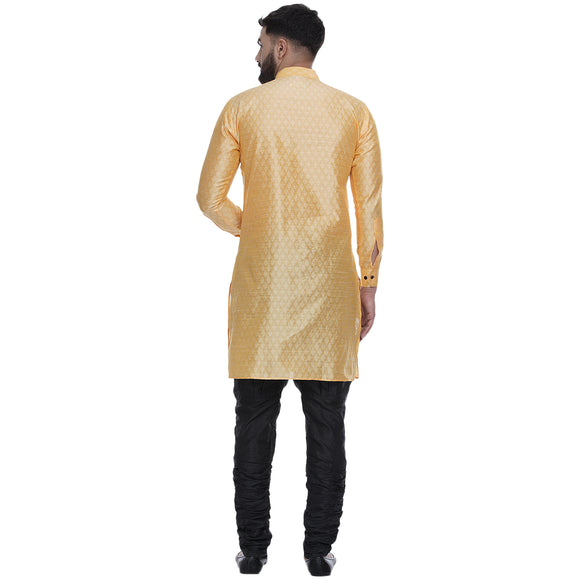 Veera Paridhaan Men's Ethnic Yellow Jacquard Printed  Long  Straight Kurta