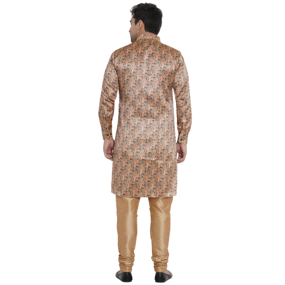 Veera Paridhaan Men's Ethnic  Beige Jacquard Multi print Side Button Long  Asymmetric  Kurta
