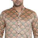 Veera Paridhaan Men's Ethnic  Beige Jacquard Multi print  Sherwani Style Long  Straight Kurta-10