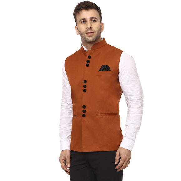 Veera Paridhaan Plain Chinese Collar Sleeveless Cotton Poly Nehru Jacket