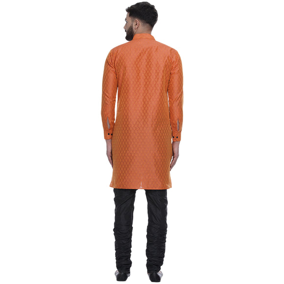 Veera Paridhaan Men's Ethnic Orange Jacquard Printed  Long  Straight Kurta