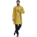 Veera Paridhaan Men's Ethnic Yellow Jacquard Printed  Long  Straight Kurta-2