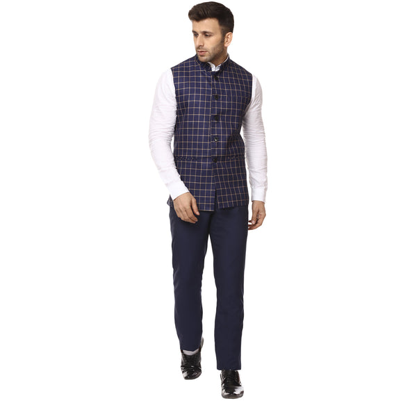 Veera Paridhaan Checkered Chinese Collar Sleeveless Cotton Poly  Nehru Jacket