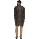 Veera Paridhaan Men's Ethnic Black Jacquard Printed  Long  Straight Kurta-12