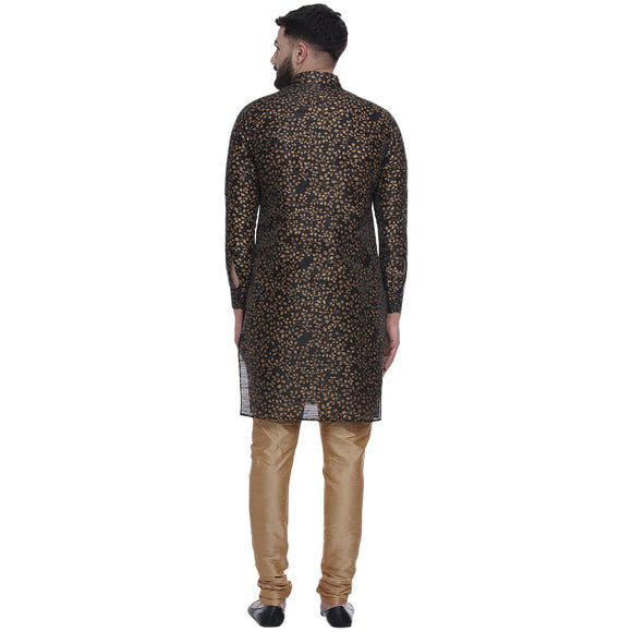 Veera Paridhaan Men's Ethnic Black Jacquard Printed  Long  Straight Kurta