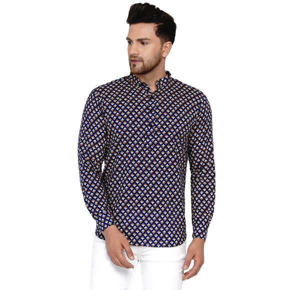 Veera Paridhaan Men's Cotton Sanganeri Printed Full Sleeve Short kurta