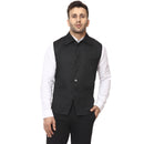 Veera Paridhaan Solid Black Cotton Poly Collared sleevless Nehru Jacket-1