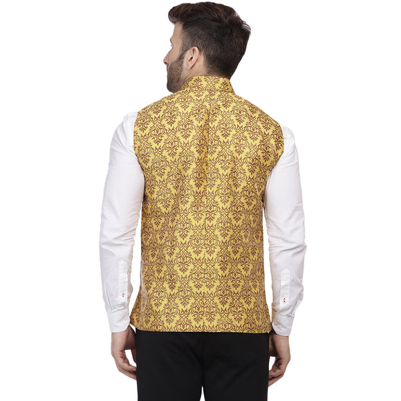 Veera Paridhaan Banarasi Jacquard Print Golden Nehru Jacket