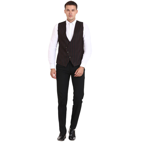 Veera Paridhaan Black Striped Cotton Poly Waistcoat