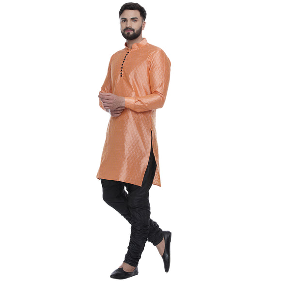 Veera Paridhaan Men's Ethnic Peach Jacquard Printed  Long  Straight Kurta