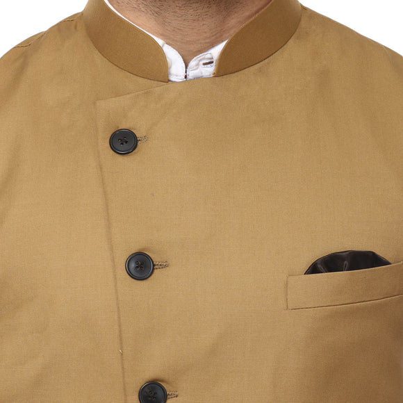 Veera Paridhaan Plain Chinese Collar Sleeveless Cotton Poly Nehru Jacket