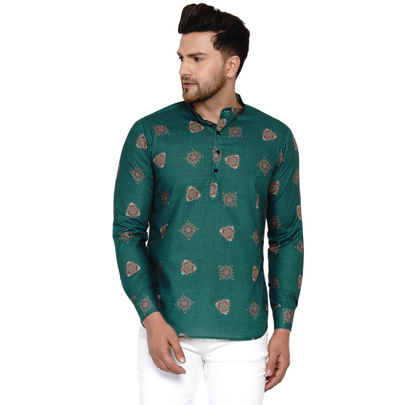 Veera Paridhaan Men's Cotton Printed Full Sleeve Short kurta