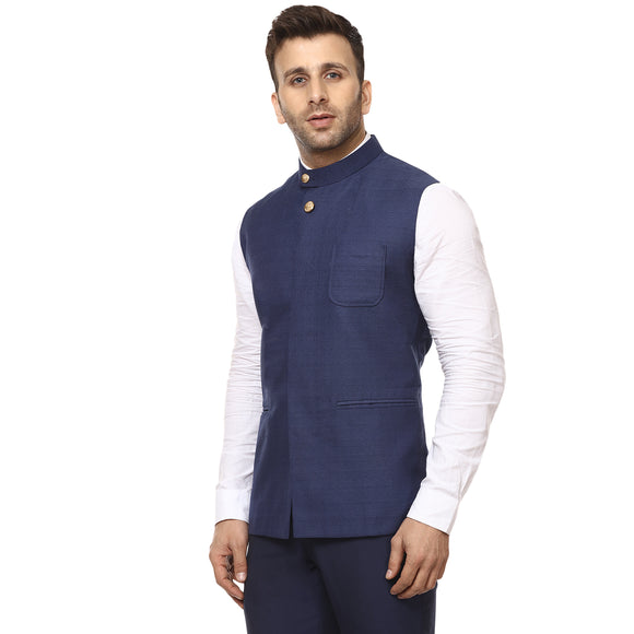 Veera Paridhaan Plain Chinese Collar Sleeveless Cotton Poly Nehru Jacket