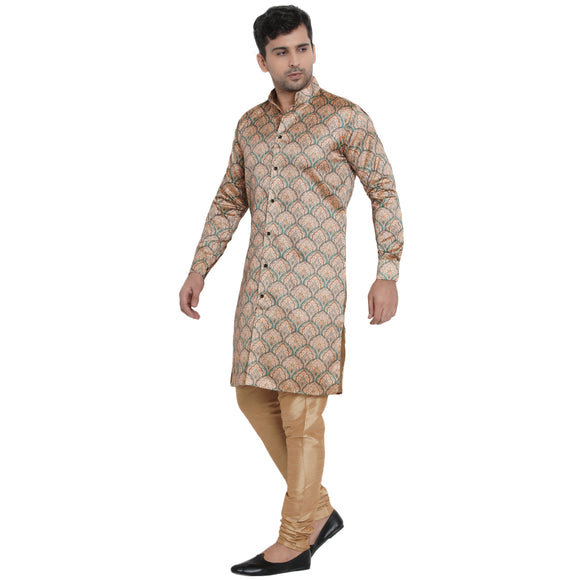 Veera Paridhaan Men's Ethnic  Beige Jacquard Multi print  Sherwani Style Long  Straight Kurta