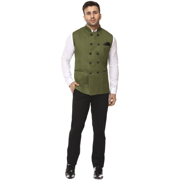 Veera Paridhaan Plain Chinese Collar Sleeveless Cotton jute Nehru Jacket