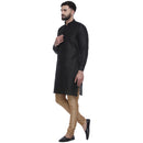 Veera Paridhaan Men's Ethnic Black Jacquard Printed  Long  Straight Kurta-4