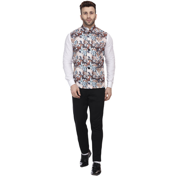Veera Paridhaan Multi Print Pure cotton knitted Blue Nehru Jacket