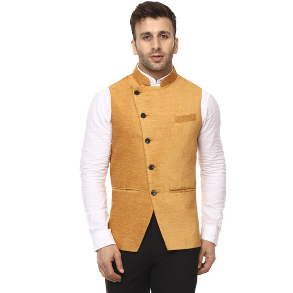 Veera Paridhaan Plain Chinese Collar Sleeveless Velvet Slub Nehru Jacket